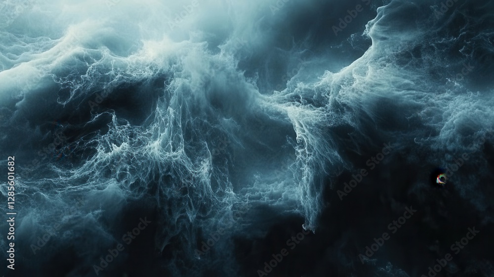 Poster dark and mysterious ocean waves with abstract patterns and fluid motion in stormy background
