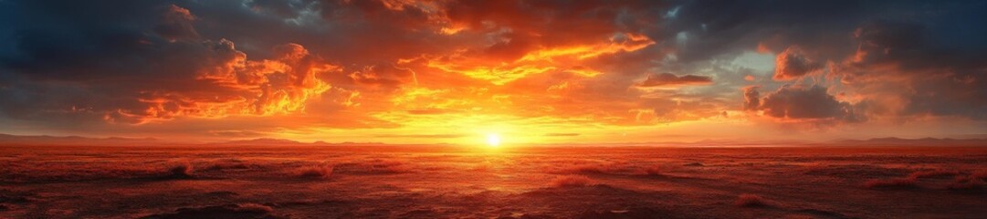 Obraz premium Dramatic Sunset Over Red Desert Landscape with Dramatic Clouds. Generative AI