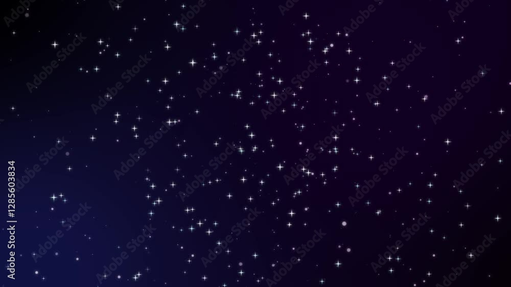 Poster Sparkling stars particle galaxy dust simple animation background, dark floating elements, festive confetti