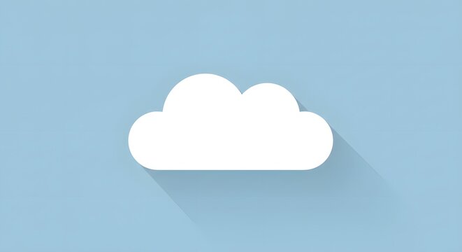 Simple White Cloud Icon Blue Sky Background Long Shadow Digital Design Weather Symbol Cloud Com