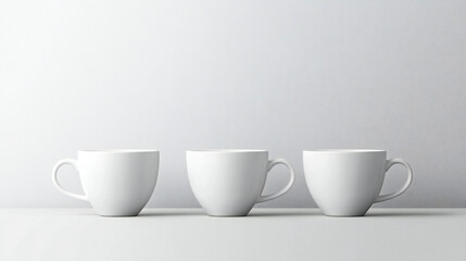 Fototapeta premium Three porcelain cups of coffee isolated on white background with copy space for text