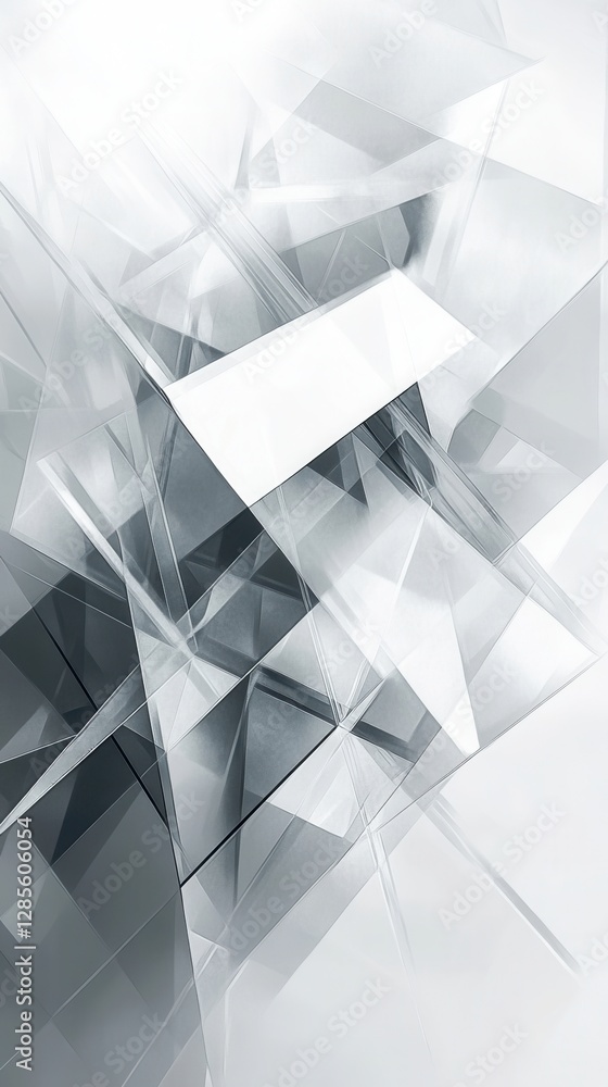 Poster abstract geometric composition with transparent shapes and light reflection in monochrome tones