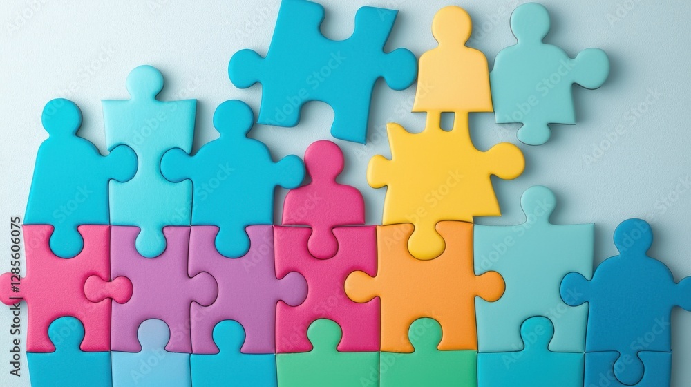 Aufkleber colorful puzzle pieces in different shapes and sizes arranged together representing the concept of f