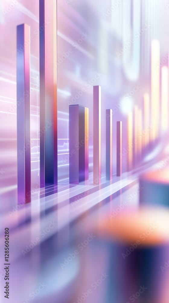 Poster abstract colorful data visualization with vertical bars and blurred digital elements