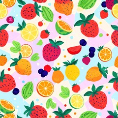 Vibrant Fruit Pattern: A Delightful Summer Collage of Strawberries, Citrus, and Berries