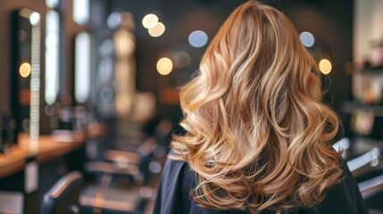 Blonde woman receiving a hair treatment at a stylish beauty salon for a fresh look