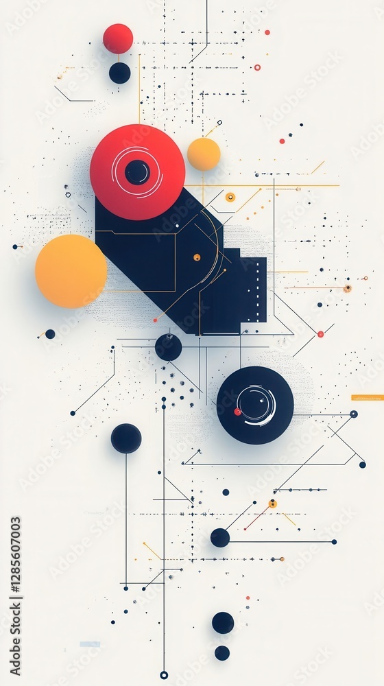 Aufkleber abstract geometric composition with circles and lines in bright colors on light background