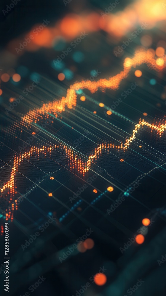Poster vibrant abstract financial market data visualization with dynamic lines and glowing dots