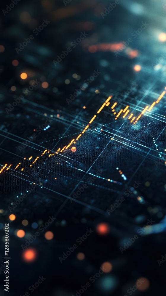 Poster abstract financial chart with glowing lights and data elements for stock market analysis