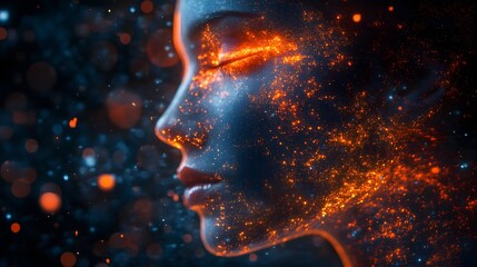 Obraz premium Machine learning revolutionizing stock photography, futuristic digital artist, glowing AI interfaces, high resolution