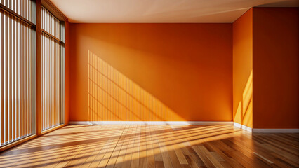 Sunny Orange Room with Wooden Floor and Window