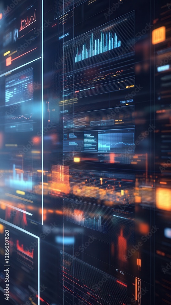 Poster abstract digital technology background with data visualization and analytics interface