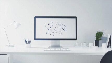 Lipid research lab with a single computer monitor and molecular diagrams on the screen. Featuring clarity and technology