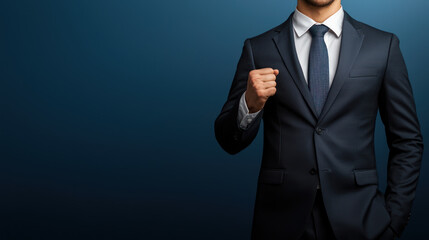 Empowered businessman in suit expressing determination and confidence