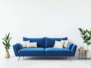 3D Render of a Blue Sofa in a Modern Living Room with Minimalist Decor
