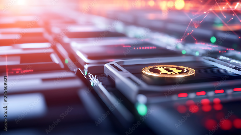 Poster global bitcoin mining action in a digital environment exploring btc innovations and technology insig