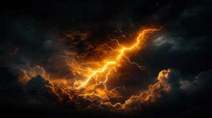 Captivating electric storm with searing branching lightning illuminating an ominous thunderous sky, creating a moody and atmospheric scene