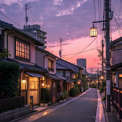 Kyoto Sunset: Charming Japanese Street Scene
