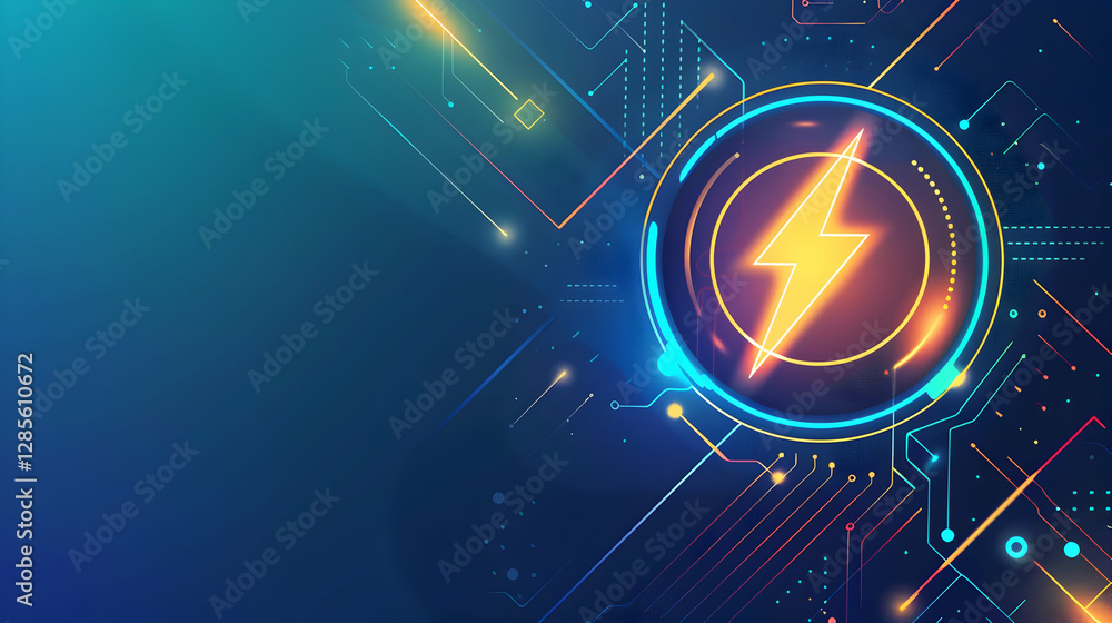 Aufkleber abstract digital background featuring a glowing lightning bolt symbol on a tech-inspired design