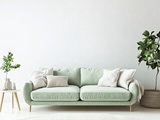 Modern Light Green 3D Rendered Sofa in a Minimalist Living Room