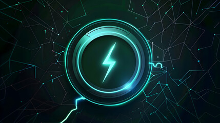 Abstract digital background featuring a glowing lightning bolt symbol amidst interconnected lines