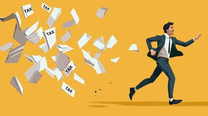 Fototapeta premium Mail tax envelope chasing businessman isolated on background with copy space. Concept tax reports and calculation of tax returns. Payment of debt