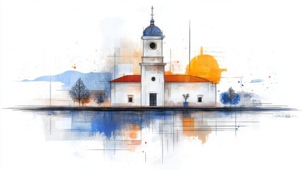 Bissau Cityscape: Capital of Guinea-Bissau, West Africa - Watercolor Splash and Sketch Illustration