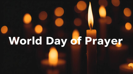 Moody World Day of Prayer Scene with Warm Candlelights, Flickering Flames, and Low-Contrast Glow