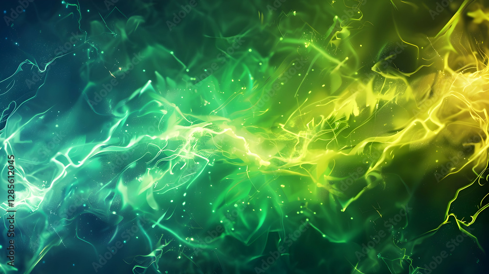 Poster abstract colorful wave patterns in vibrant green and yellow, creating a dynamic visual effect
