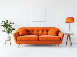 Orange Sofa in a Modern Minimalist Living Room