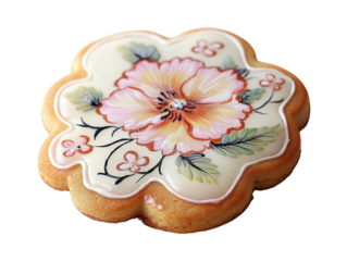 Decoratively Iced Floral Sugar Cookie Shaped Like a Flower with Hand-Painted Design