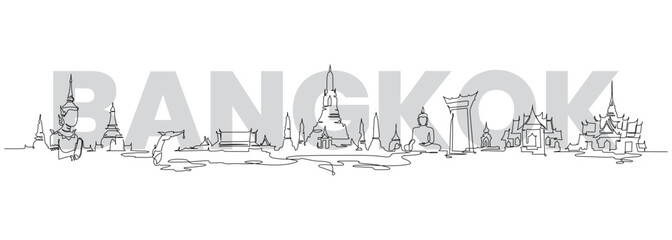 Naklejka premium bangkok thailand tourist attractions one line drawing continuous