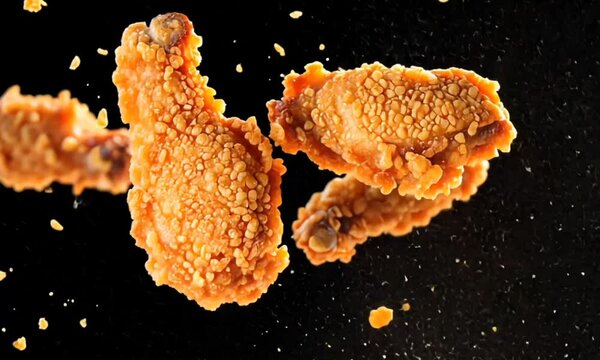 Fried Chicken Slow Motion | Crispy & Juicy | Black Background | 4K Footage