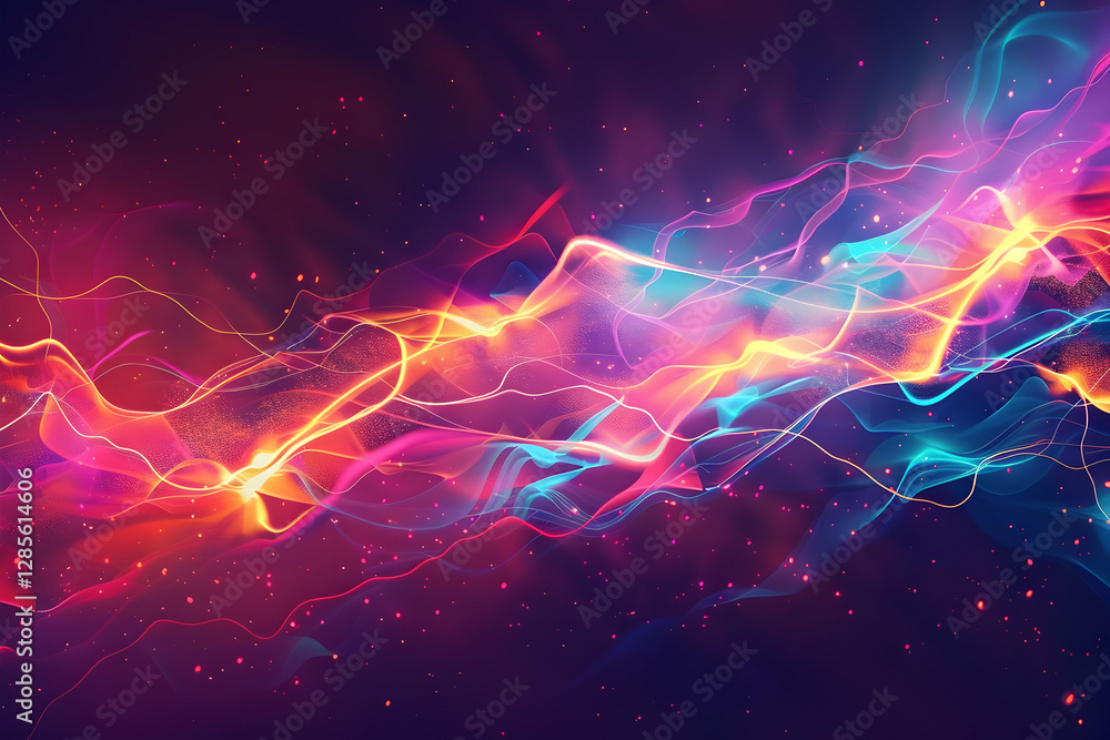 Poster colorful abstract waves of light intertwining in a cosmic background, creating a vibrant visual effe
