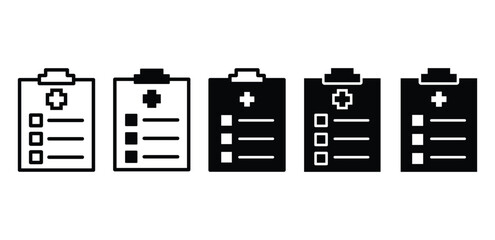 medical check up report health icon symbol vector design black white color illustration set