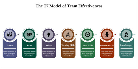 The T7 Model of team effectiveness. Infographic template with icons