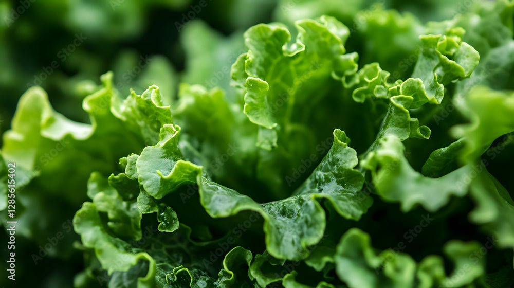 Poster fresh green leafy lettuce close up with natural textures and details : generative ai