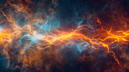 Abstract representation of electric currents in vibrant colors against a cosmic background