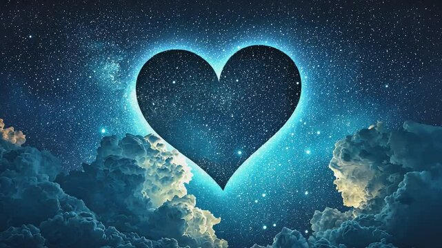 Celestial Heart: A stunning celestial heart shape against a backdrop of stars, clouds, and cosmic elements, evokes feelings of wonder, romance, and infinite possibilities. 