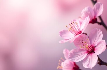 Fototapeta premium Spring card. Flowers located along the edge of a festive picture with an empty space for text for congratulations. Sakura.