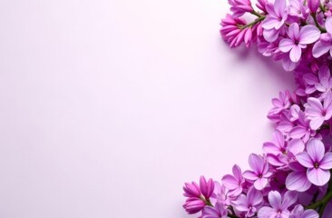 Fototapeta premium Spring card. Flowers located along the edge of a festive picture with an empty space for text for congratulations. Lilac.