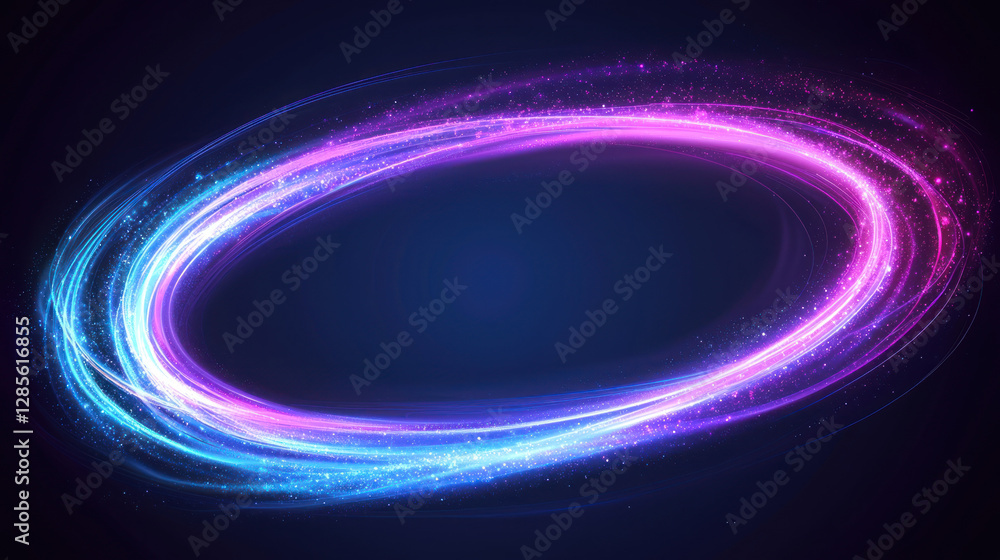 Poster abstract oval shape with soft edges, glowing in blue and pink hues, creating vibrant and dynamic vis