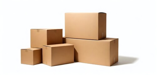 Fototapeta premium A group of cardboard boxes of various sizes on a plain background