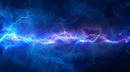 Vibrant electric blue lightning bolt cutting through a dark smoky background, creating a dynamic visual