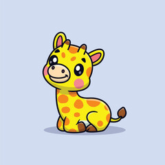 Cute Cartoon Baby Giraffe Sitting Vector Icon Illustration. Animal Nature Icon Concept Isolated Premium Vector. Animals Cartoon Style
