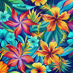 flowers tropical patterns oil painting tie dye scrapbook paper generate ai