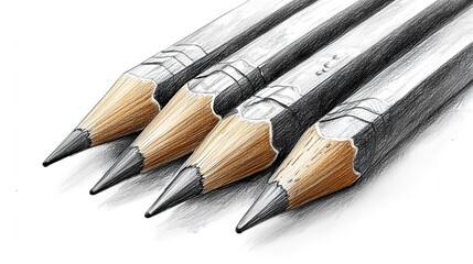 Hand drawn black and white illustration of pencils, representing creativity and artistic expression.