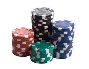 Set of poker chips, white background