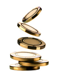 Golden casino chips falling, cut out