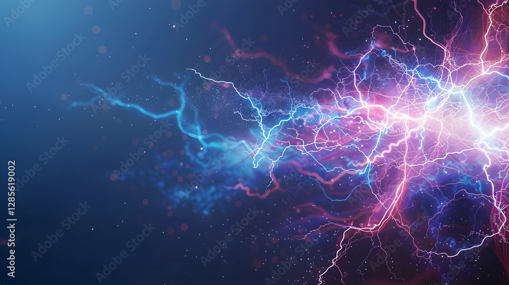 Poster abstract representation of vibrant lightning bolts illuminating a dark background with energy